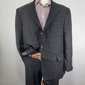 Oscar De La Renta Mens Sport Coat Blazer Three Button CH BLK Plaid Wool Soft 46R